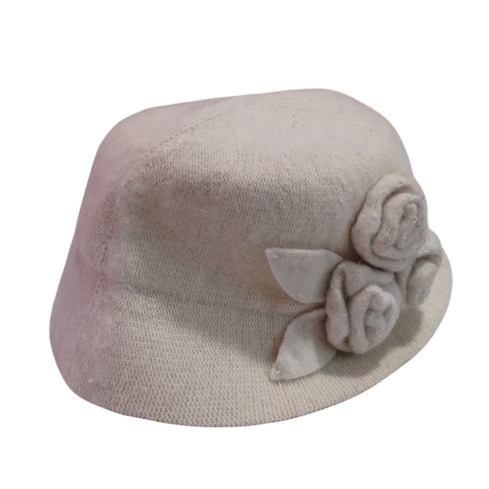 Nine West Cream Floral Women's French Style Bucket Wool Hat - Picture 2 of 6